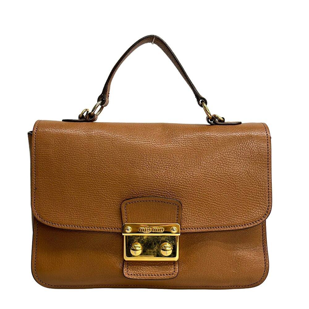 Miu Miu Madras Shoulder Bag Dark Brown Gold